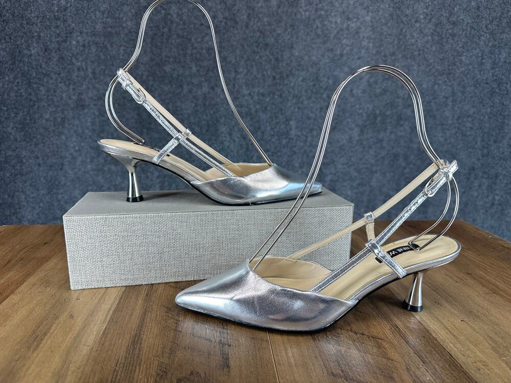 Nine West Rhonda Slingback Silver Heel Women's SZ 7 Regency Glam